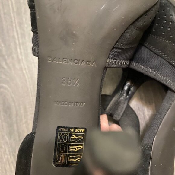 Balenciaga Black Suede T-Strap Open Toe Heels Size 8.5 - Picture 7 of 12